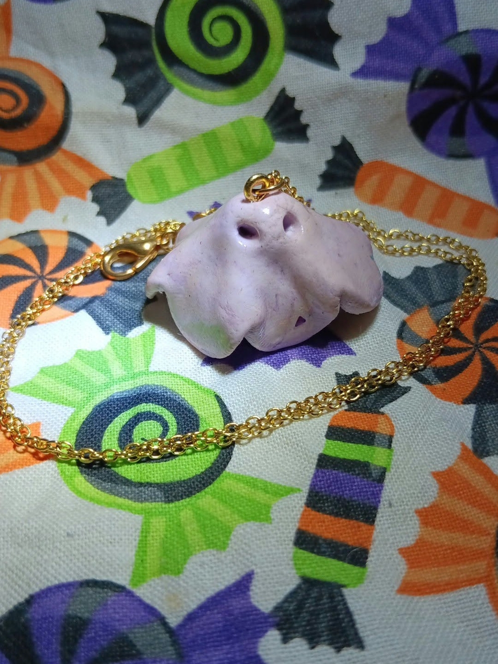 Handmade Purple Ghost Necklace – Gold Chain